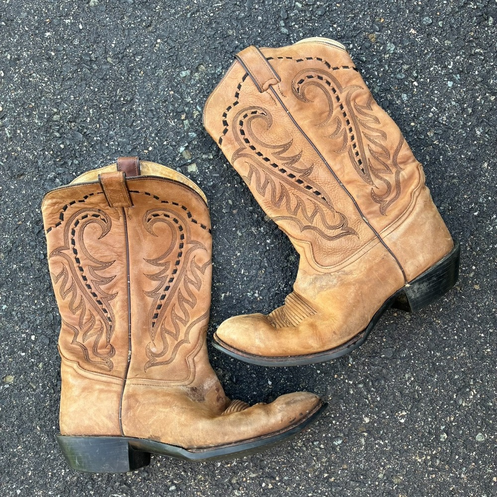 Vintage 2001 Tony Lama Stallion Bucklace Cowboy Boots Tan Leather Men Size 11 EE
